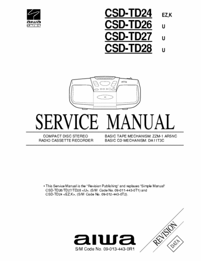 Aiwa CSD-TD24, CSD-TD26, CSD-TD27, CSD-TD28 Service Manual Cd Fm Tape Recorder (Revision) - Tape mech. ZZM-1 AR5NC, Cd mech. DA11T3C - pag. 39